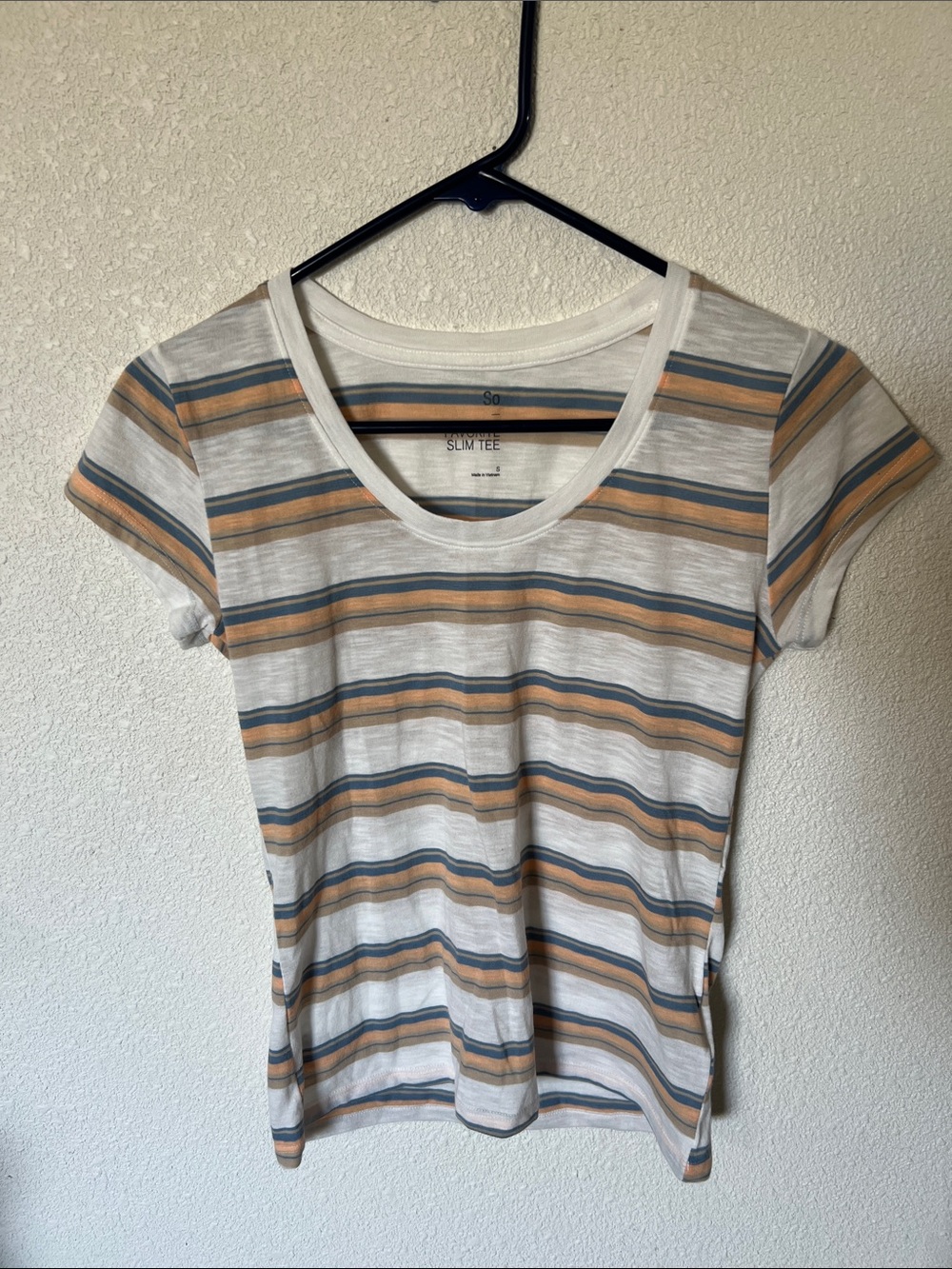 SO Slim Tee - White with Tan & Blue Stripes